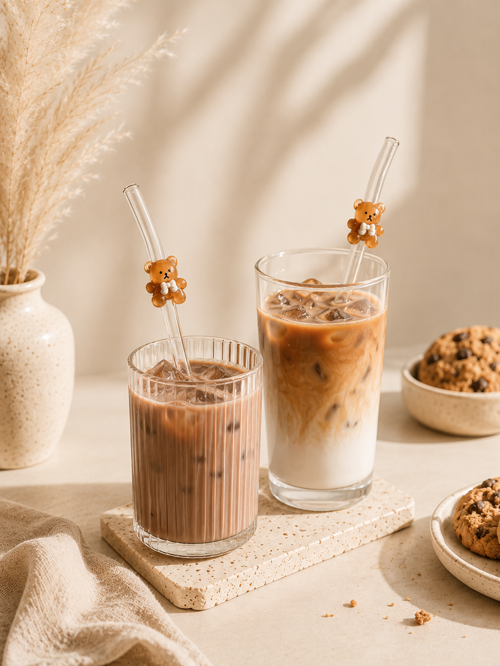 Pailles en Verre Ours – Set Cocooning Réutilisable