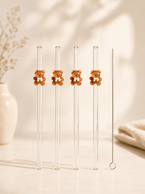 Pailles en Verre Ours – Set Cocooning Réutilisable