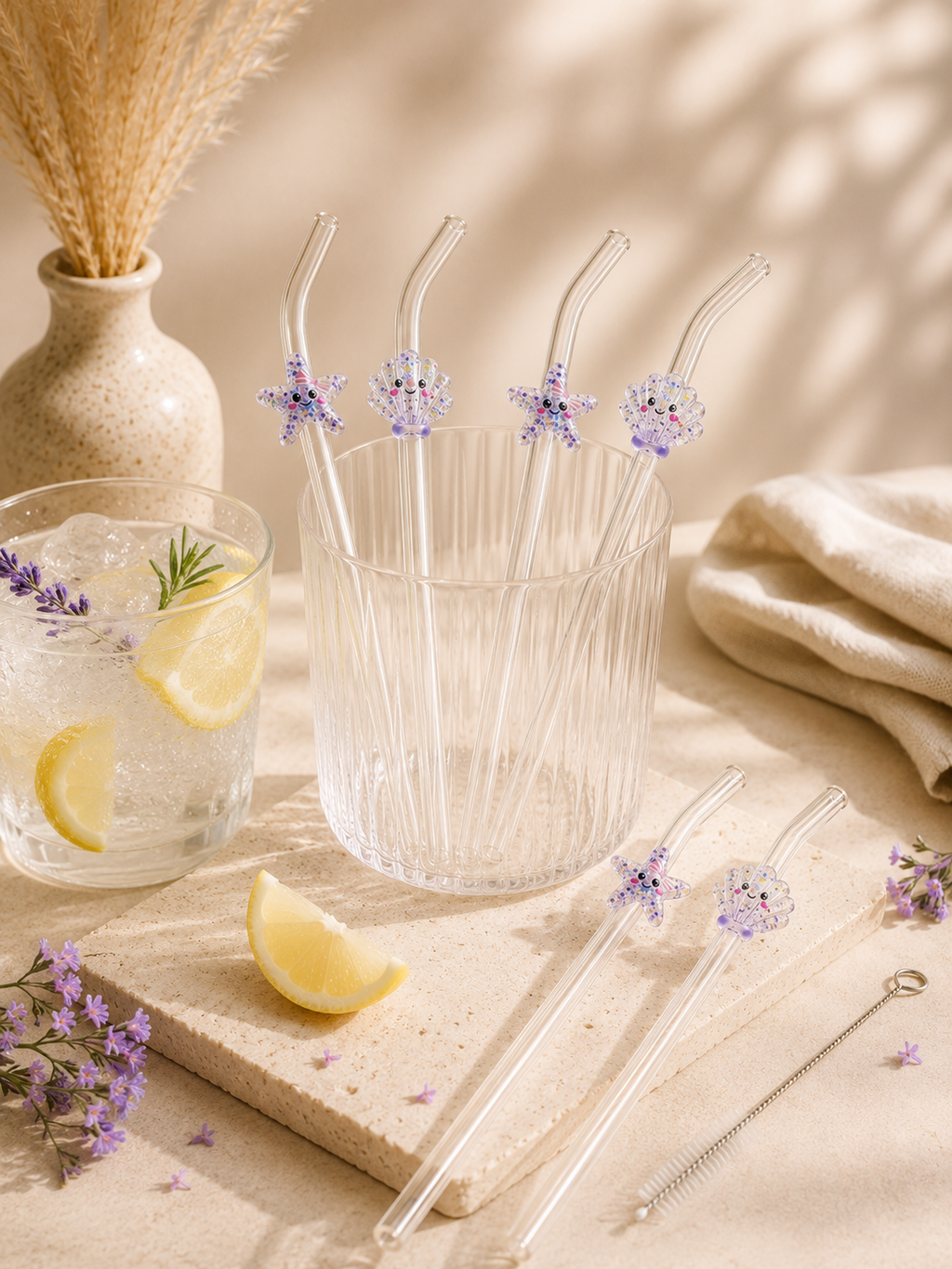 Paille en Verre Étoile de Mer & Coquillage – Édition Été