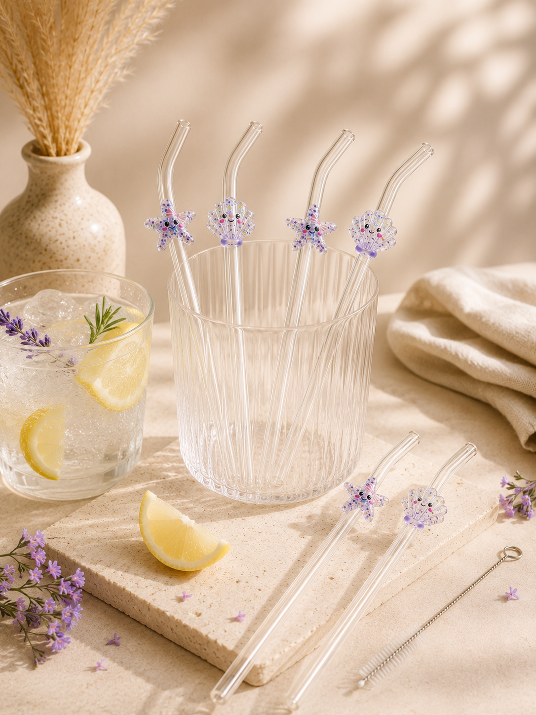 Paille en Verre Étoile de Mer & Coquillage – Édition Été