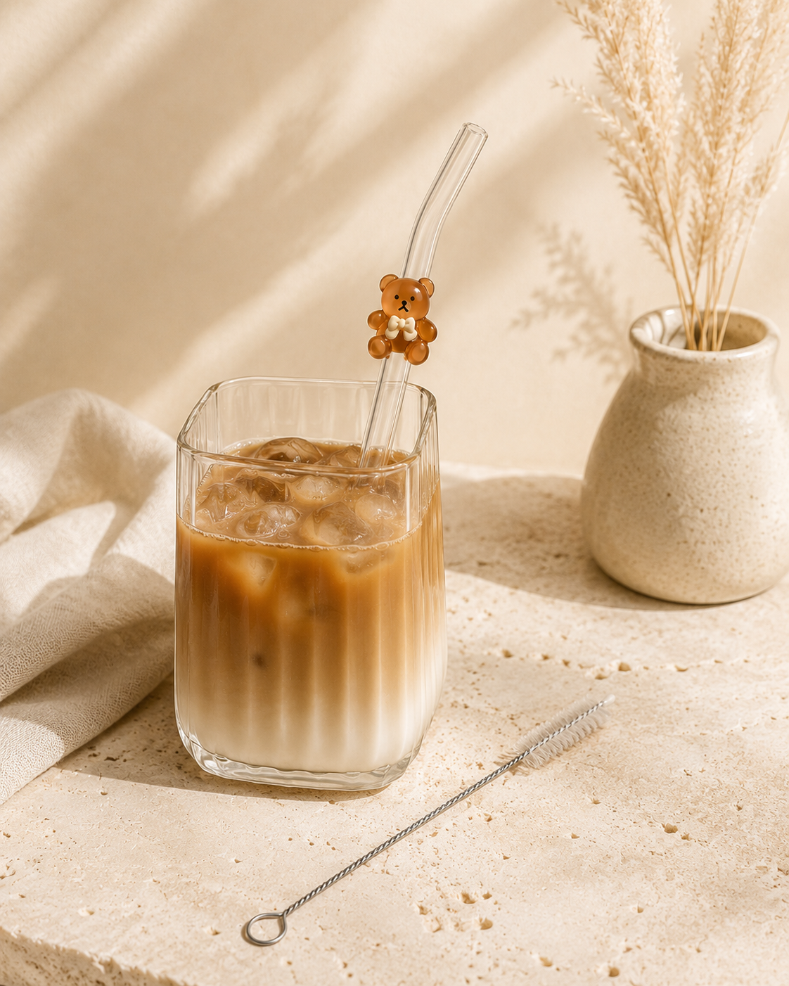 Pailles en Verre Ours – Set Cocooning Réutilisable