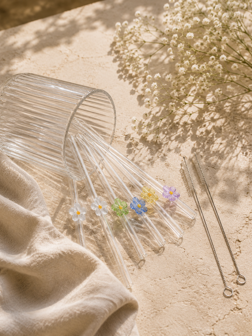 Pailles en Verre Fleurs – Lot de 6 Coloris