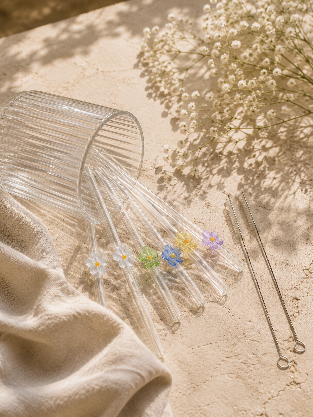 Pailles en Verre Fleurs – Lot de 6 Coloris