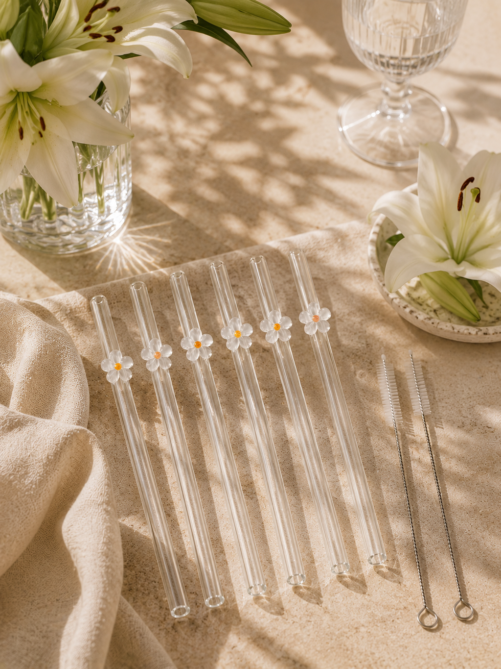Pailles en Verre Fleurs – Lot de 6 Coloris