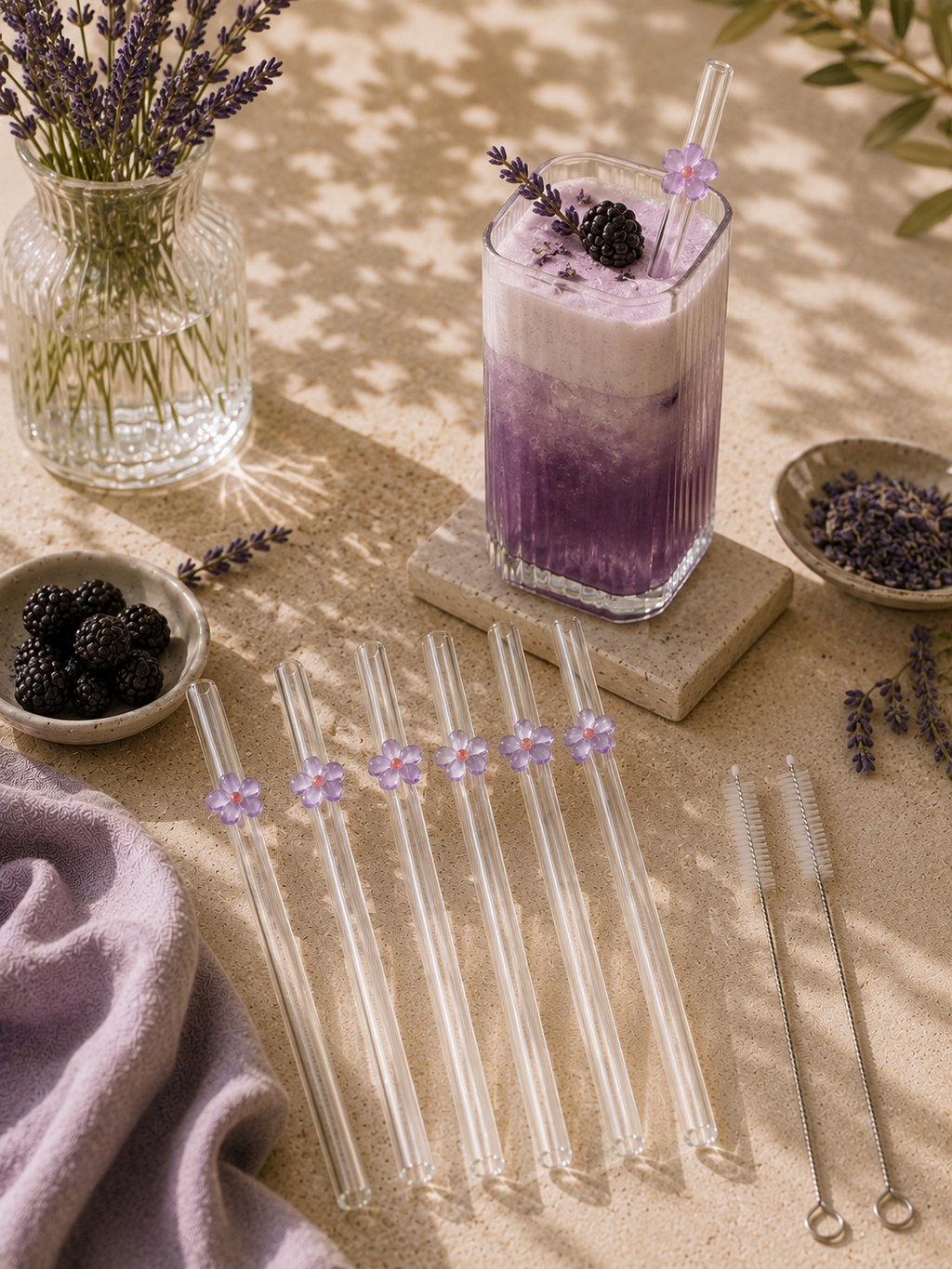 Pailles en Verre Fleurs – Lot de 6 Coloris