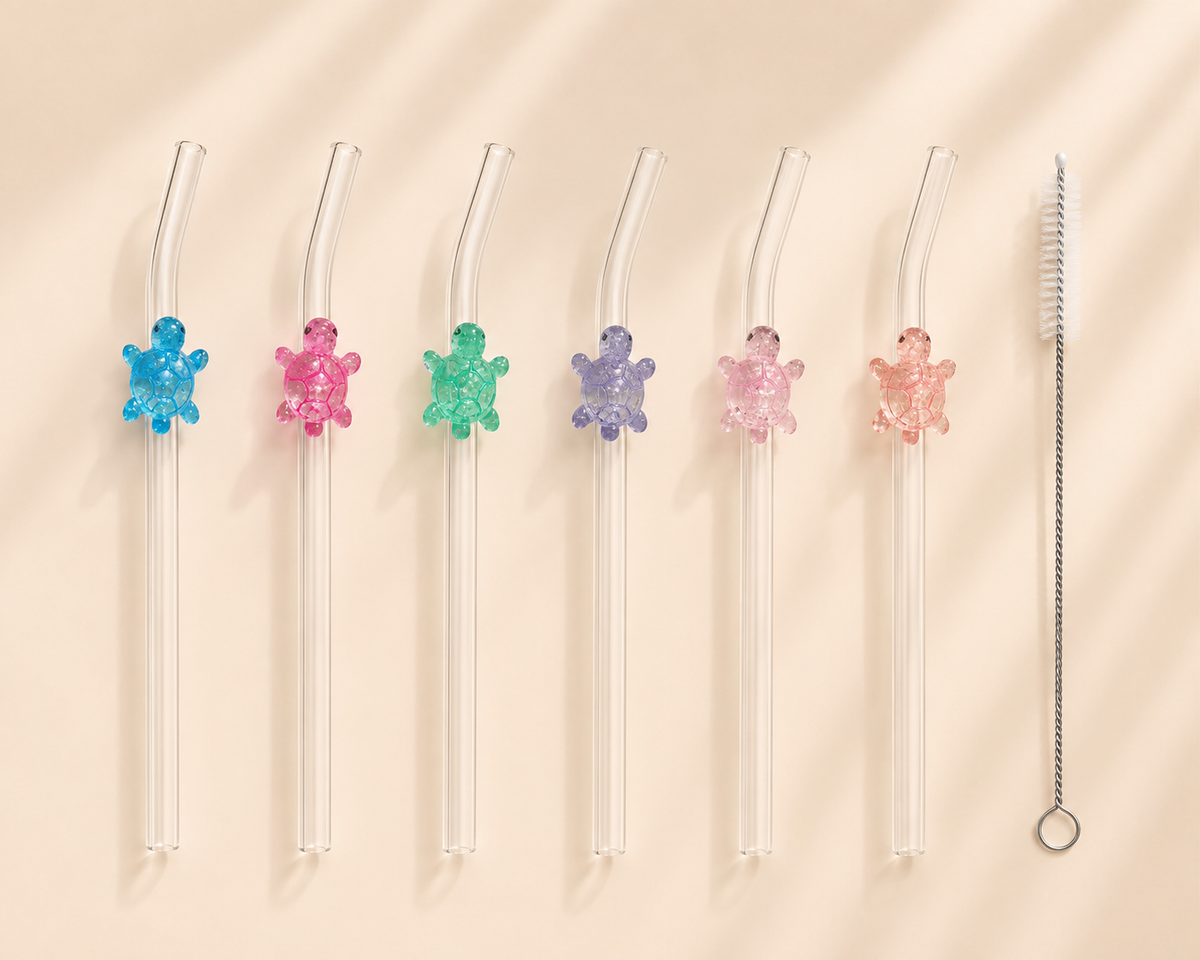 Pailles en Verre Tortue – Lot Réutilisable Coloré