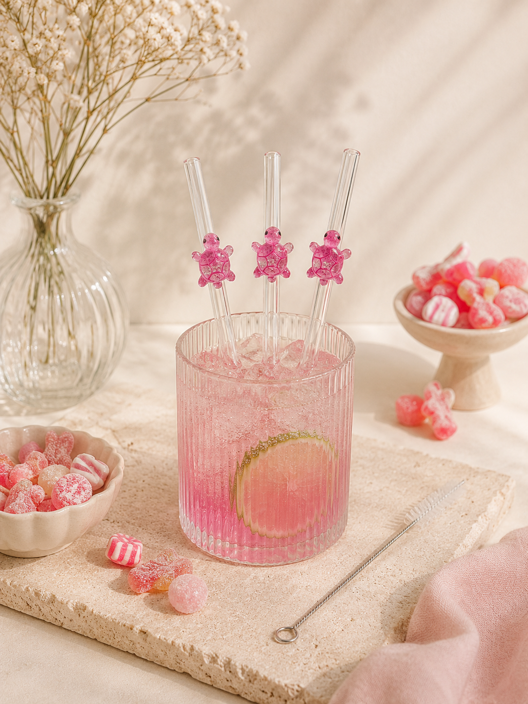 Pailles en Verre Tortue – Lot Réutilisable Coloré