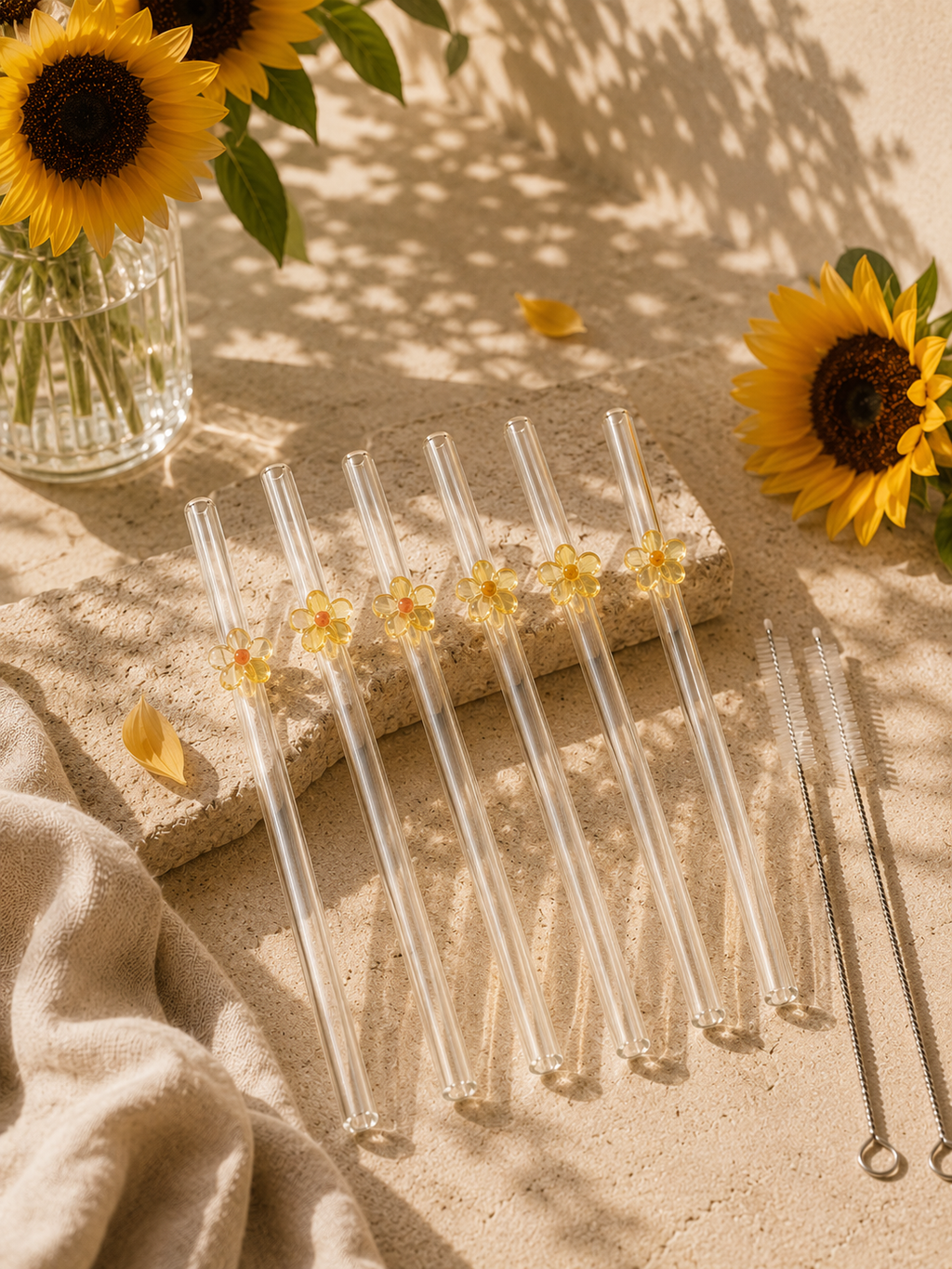 Pailles en Verre Fleurs – Lot de 6 Coloris