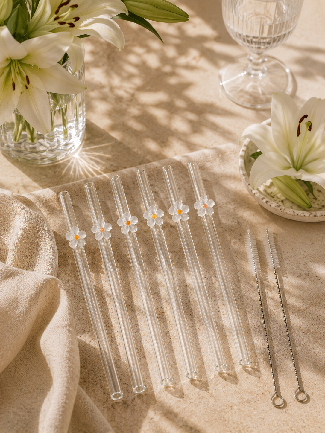Pailles en Verre Fleurs – Lot de 6 Coloris